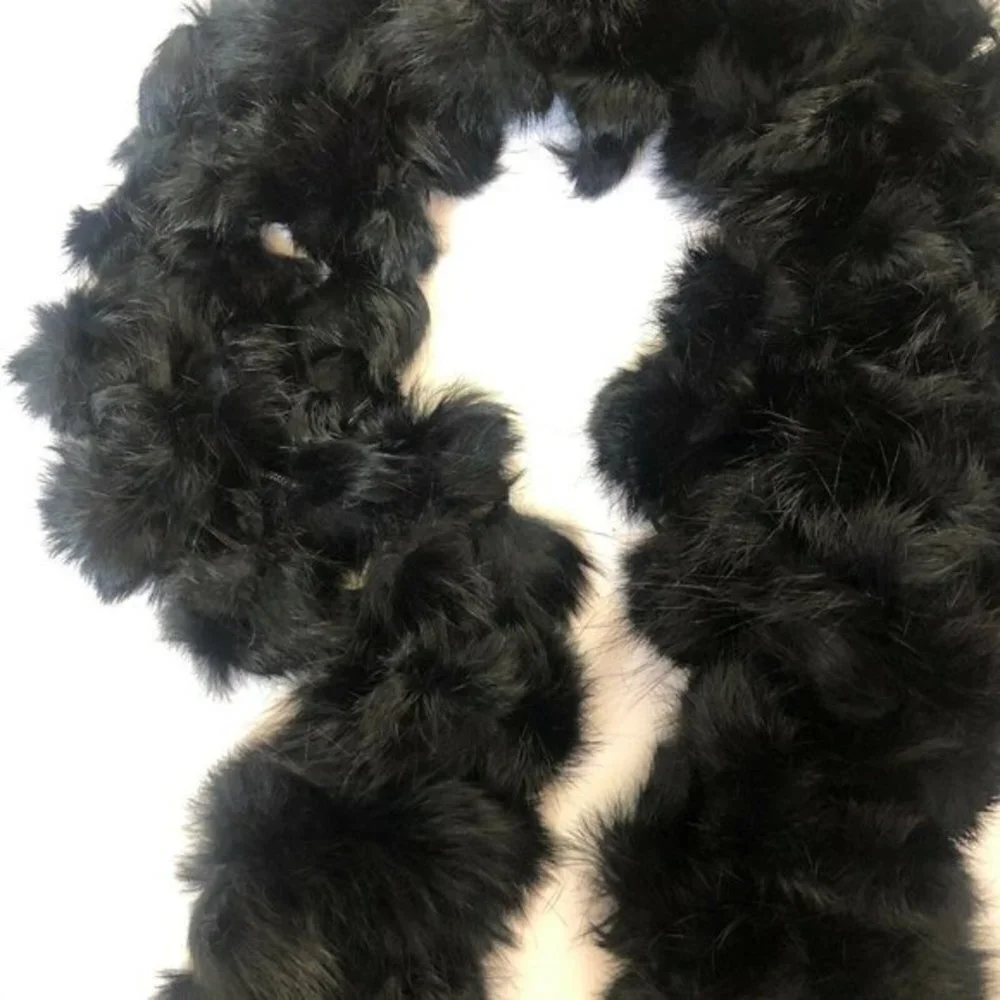 Designer Monica Scarf Rabbit Hair Fur Black wrap